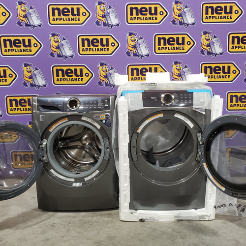 Electrolux Titanium Front Load 600 Series 4.5 Cu. Ft. Washer with Smartboost ELFW7637AT - Scratch & Dent (Minor) and Electrolux 8 cu. ft. vented Front Load Stackable 600 Series Electric Dryer in Titanium with LuxCare Dry 16032 - ELFE7637AT - New in Box