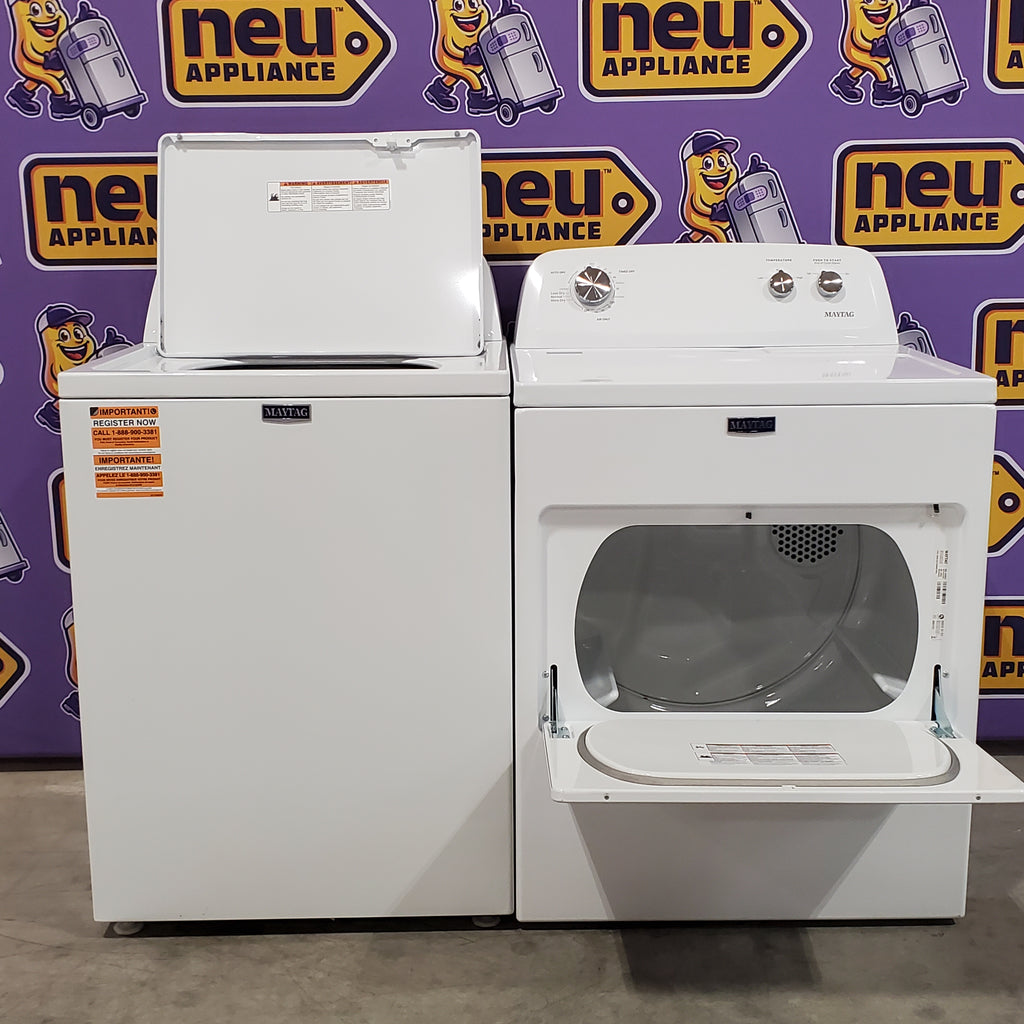 Pictures of Maytag Top Load 3.8 cu. ft. Washer with Deep Fill and Quick Wash Cycle MVW4005SW and Maytag Top Load Electric Wrinkle Prevent 7.0 cu. ft. Dryer with Auto Dry 16077 MED4005SW - Open Box - Neu Appliance Outlet - Discount Appliance Outlet in Austin, Tx