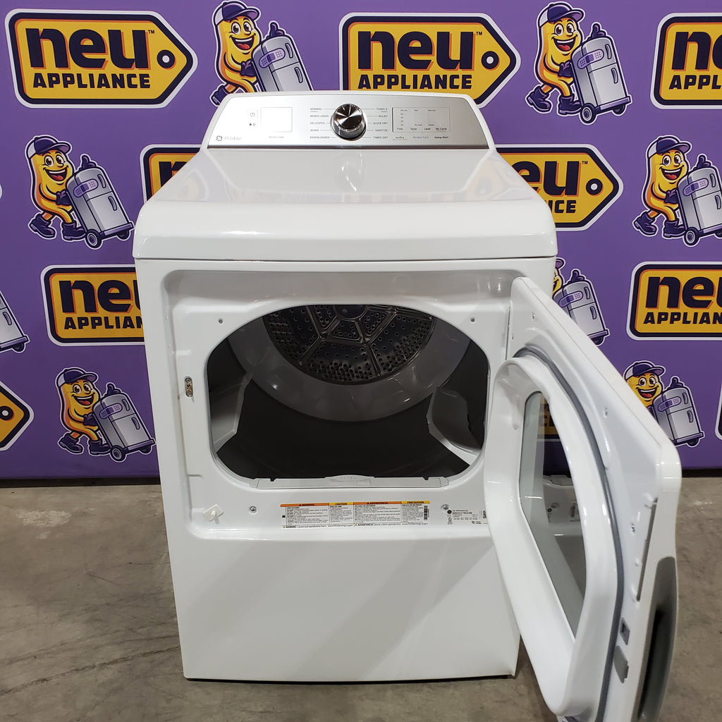 Pictures of GE Profile™ ENERGY STAR® 5.0 cu. ft. Capacity Washer with Smarter Wash Technology PTW600BSRWS - New in Box and GE Profile™ ENERGY STAR® 7.4 cu. ft. Capacity Electric Dryer with Sanitize Cycle 16229 - PTD60EBSRWS - Scratch & Dent (Moderate) - Neu Appliance Outlet - Discount Appliance Outlet in Austin, Tx