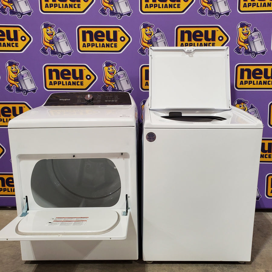 Whirlpool White Top Load 4.6 Cu. Ft. Washer with Built-In Faucet WTW5010LW - Scratch & Dent (Minor) and Whirlpool White Electric 7.0 Cu. Ft. Dryer with Moisture Sensing 16201 - WED5010LW - Scratch and Dent (Minor)