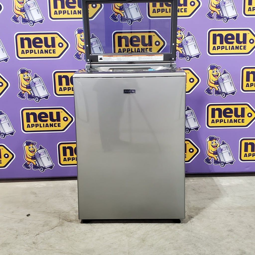 Pictures of Maytag 5.3 cu. ft. Metallic Slate Smart Capable ENERGY STAR Top Load Washing Machine with Extra Power MVW7232HC - Scratch & Dent (Minor) and Maytag 7.4 Cu. Ft. Metallic Slate Electric Dryer with Extra Power MED7230HC - Open Box - Neu Appliance Outlet - Discount Appliance Outlet in Austin, Tx