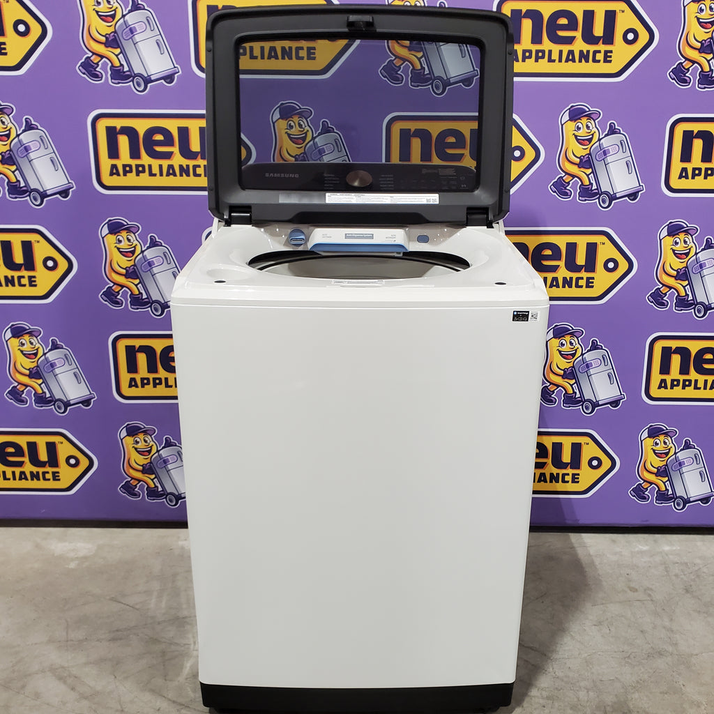 Samsung Smart Top Load 5.5 Cu. Ft. with Auto Dispense Washer WA55CG7500AE - Scratch & Dent (Moderate)  and  Samsung 7.4 cu. ft. Vented Smart Gas Dryer in Ivory with Steam Sanitize+ 16181 - DVG55CG7500E - Scratch & Dent (Moderate)
