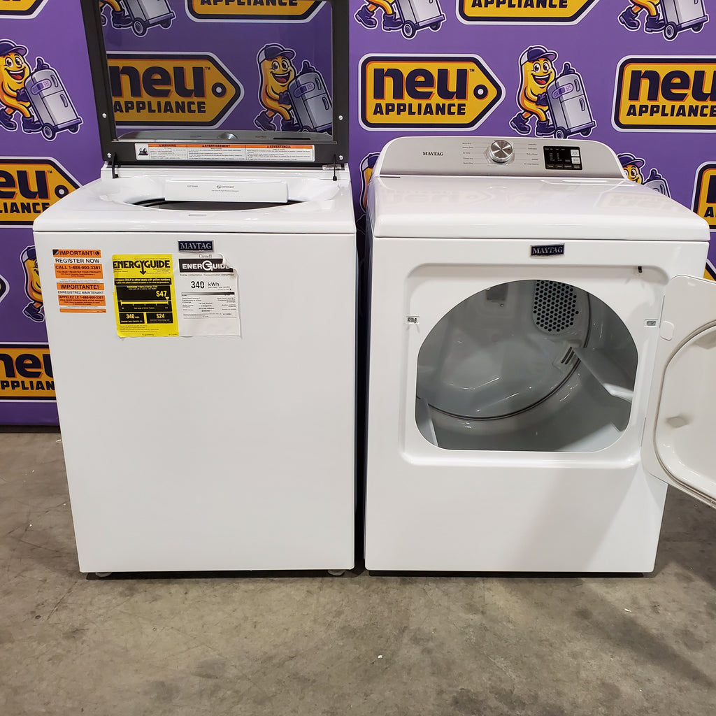 Pictures of Maytag Top Load 4.8 cu ft Washer with Deep Fill and Slow-Close Glass Lid MVW6200KW - Scratch & Dent (Minor) and Maytag 7.0 cu ft Electric Dryer with Moisture Sensing and Quick Dry Cycle 16155 - MED6200KW - Open Box - Neu Appliance Outlet - Discount Appliance Outlet in Austin, Tx