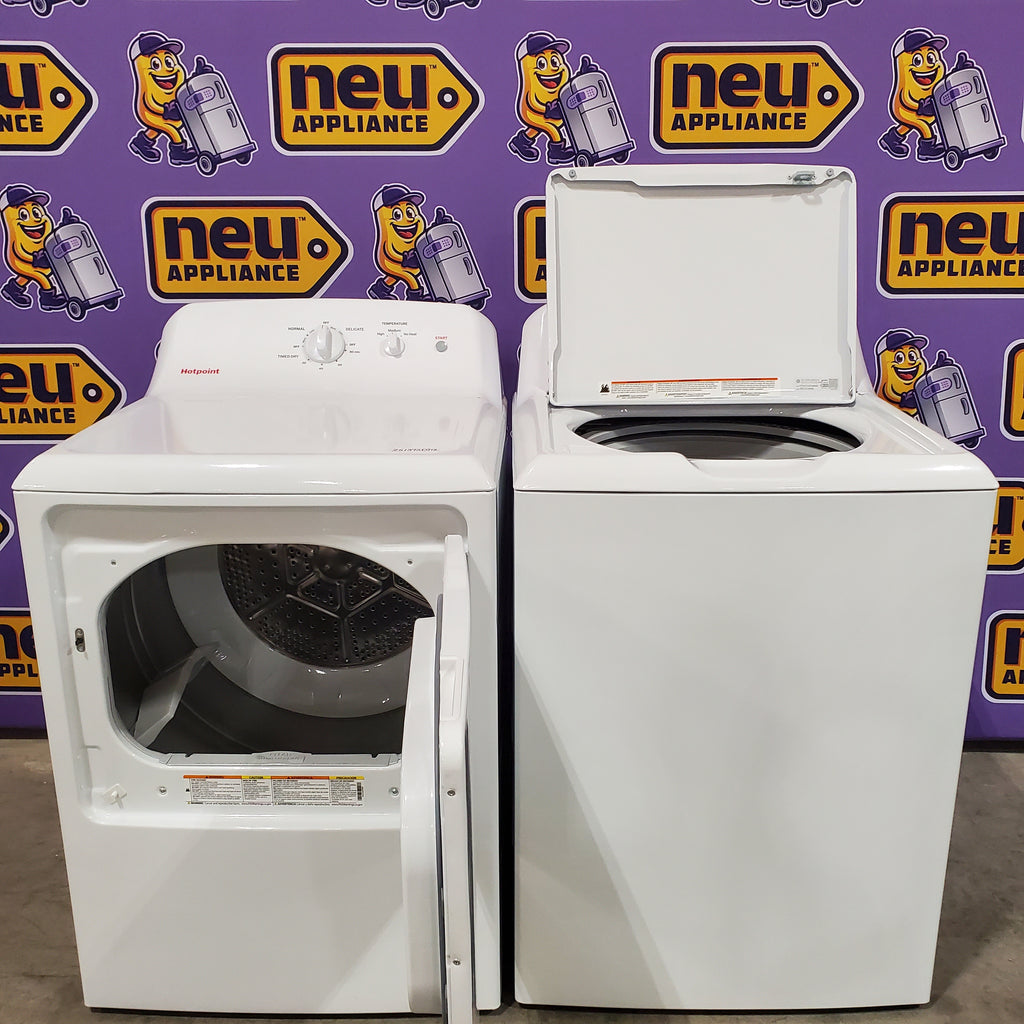Hotpoint® 4.0 cu. ft. Capacity Washer with Cold Plus and Water Level Control HTW265ASWWW - Scratch & Dent (Minor) and Hotpoint 6.2 cu. ft. Capacity Electric Dryer with Up To 120 ft. Venting and Shallow Depth 16180 - HTX26EASWWW - Scratch & Dent (Minor)