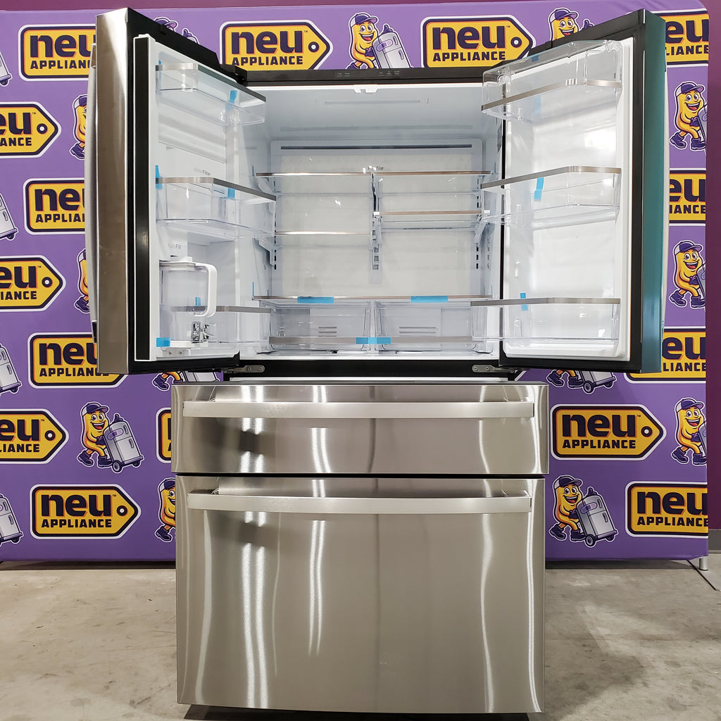 Pictures of GE Profile Fingerprint Resistant Stainless Steel Counter Depth 4 Door French Door 23.2 Cu. Ft. Refrigerator with LED Light Wall and Dual Dispense Auto Fill Pitcher PJE23BYWBFS - Open Box - Neu Appliance Outlet - Discount Appliance Outlet in Austin, Tx