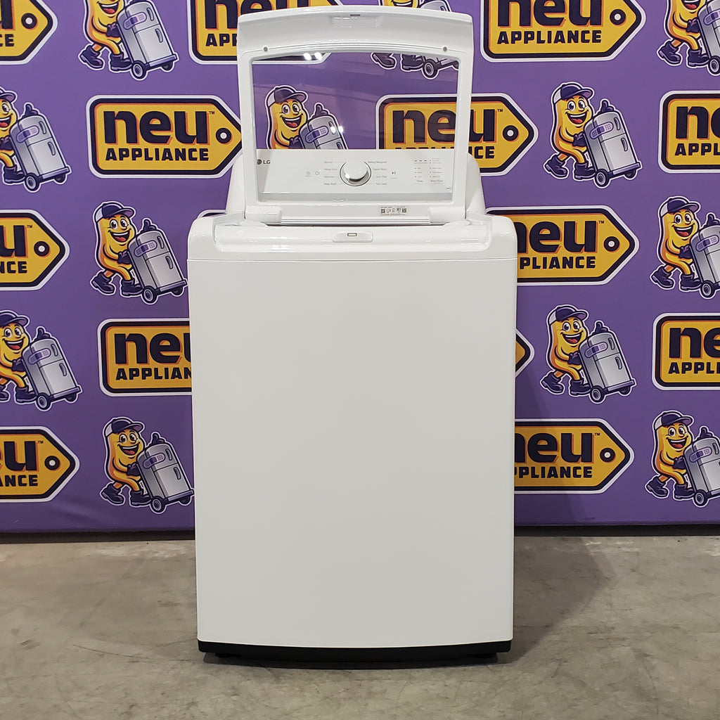 Pictures of LG White Top Load 4.1 Cu. Ft. Washer with TurboDrum Technology WT6105CW - Scratch & Dent (Minor) and LG 7.3 Cu. Ft. Electric Rear Control Ultra Large Capacity Dryer in White with Sensor Dry DLE6100W - Open Box - Neu Appliance Outlet - Discount Appliance Outlet in Austin, Tx