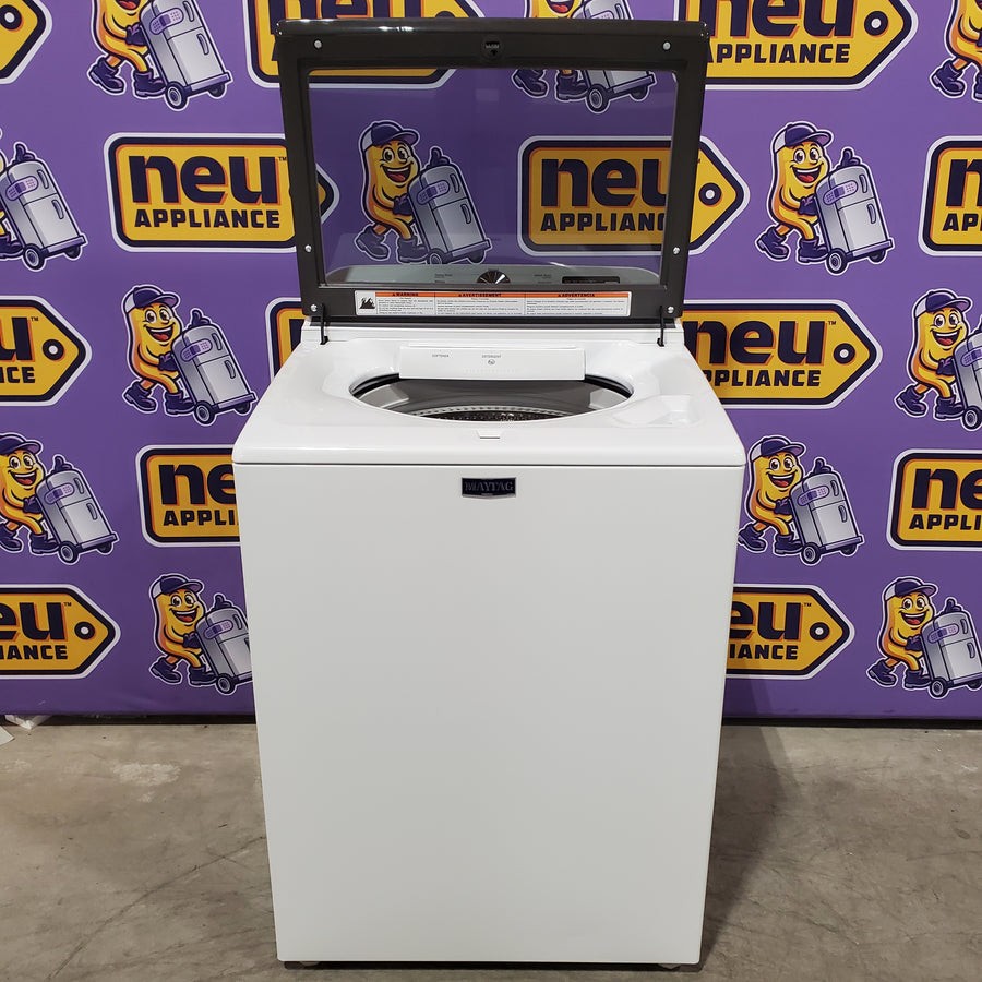 Maytag Top Load 4.8 cu ft Washer with Deep Fill and Slow-Close Glass Lid MVW6200KW - Scratch & Dent (Minor) and Maytag 7.0 cu ft Electric Dryer with Moisture Sensing and Quick Dry Cycle 16241 - MED6200KW - Scratch & Dent (Moderate)