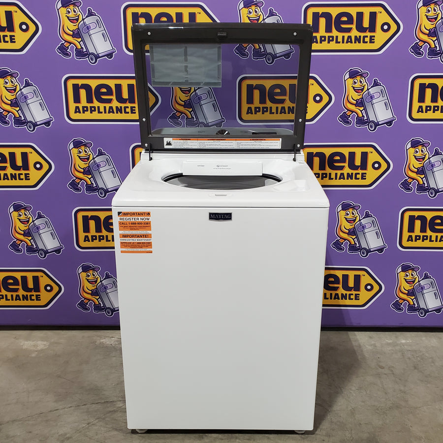 Maytag Top Load 4.8 cu ft Washer with Deep Fill and Slow-Close Glass Lid MVW6200KW - Open Box and Maytag 7.0 cu ft Electric Dryer with Moisture Sensing and Quick Dry Cycle 16220 - MED6200KW - Scratch & Dent (Minor)