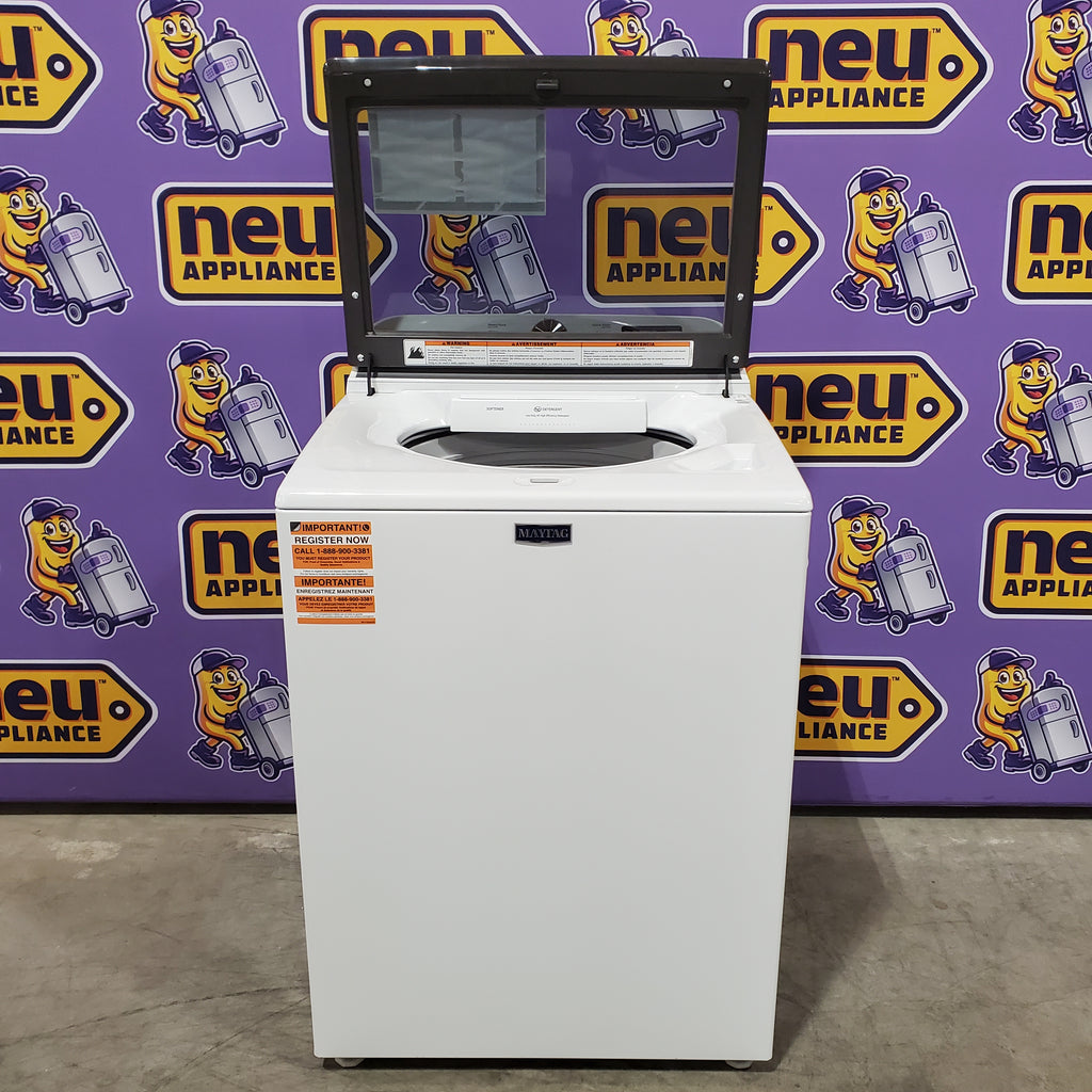 Pictures of Maytag Top Load 4.8 cu ft Washer with Deep Fill and Slow-Close Glass Lid MVW6200KW - Open Box and Maytag 7.0 cu ft Electric Dryer with Moisture Sensing and Quick Dry Cycle 16220 - MED6200KW - Scratch & Dent (Minor) - Neu Appliance Outlet - Discount Appliance Outlet in Austin, Tx