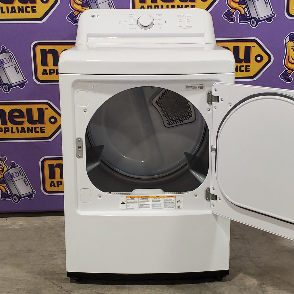 LG 4.3 cu. ft. Capacity Top Load Washer with TurboDrum™ Technology and Impeller WT6100CW - New in Box and LG 7.3 Cu. Ft.  Electric Rear Control Ultra Large Capacity Dryer in White with Sensor Dry 16083 - DLE6100W - Certified Refurbished