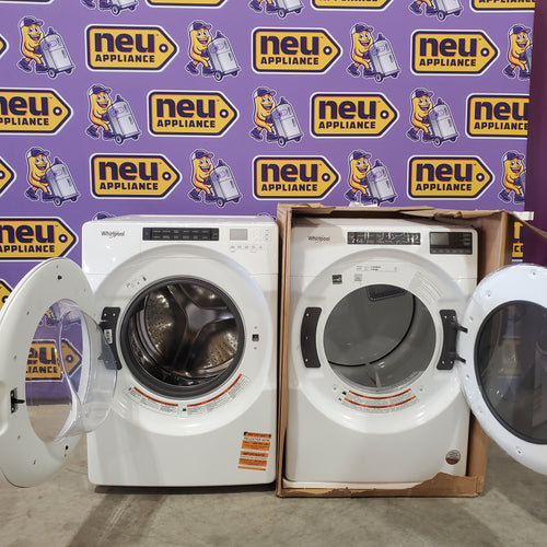 Whirlpool White Closet Depth Front Load 4.3 Cu. Ft. Washer with Intuitive Controls WFW560CHW - Scratch & Dent (Minor) and Whirlpool 7.4 cu. ft. Front Load Electric Dryer with Advanced Moisture Sensing WED5605MW - New in Box