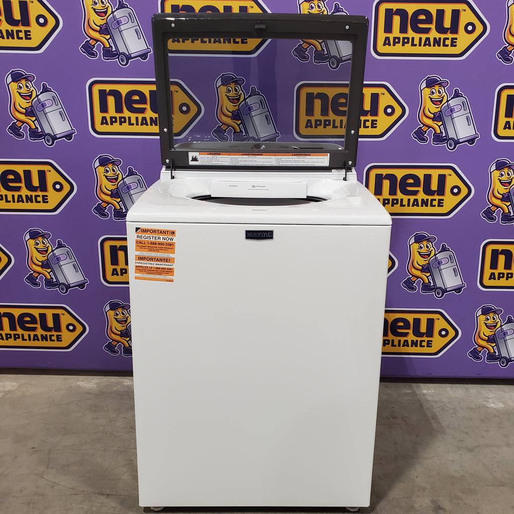 Pictures of Maytag Top Load 4.8 cu ft Washer with Deep Fill and Slow-Close Glass Lid MVW6200KW - Scratch & Dent (Minor) and Maytag 7.0 cu ft Electric Dryer with Moisture Sensing and Quick Dry Cycle 16173 - MED6200KW - Scratch & Dent (Minor) - Neu Appliance Outlet - Discount Appliance Outlet in Austin, Tx