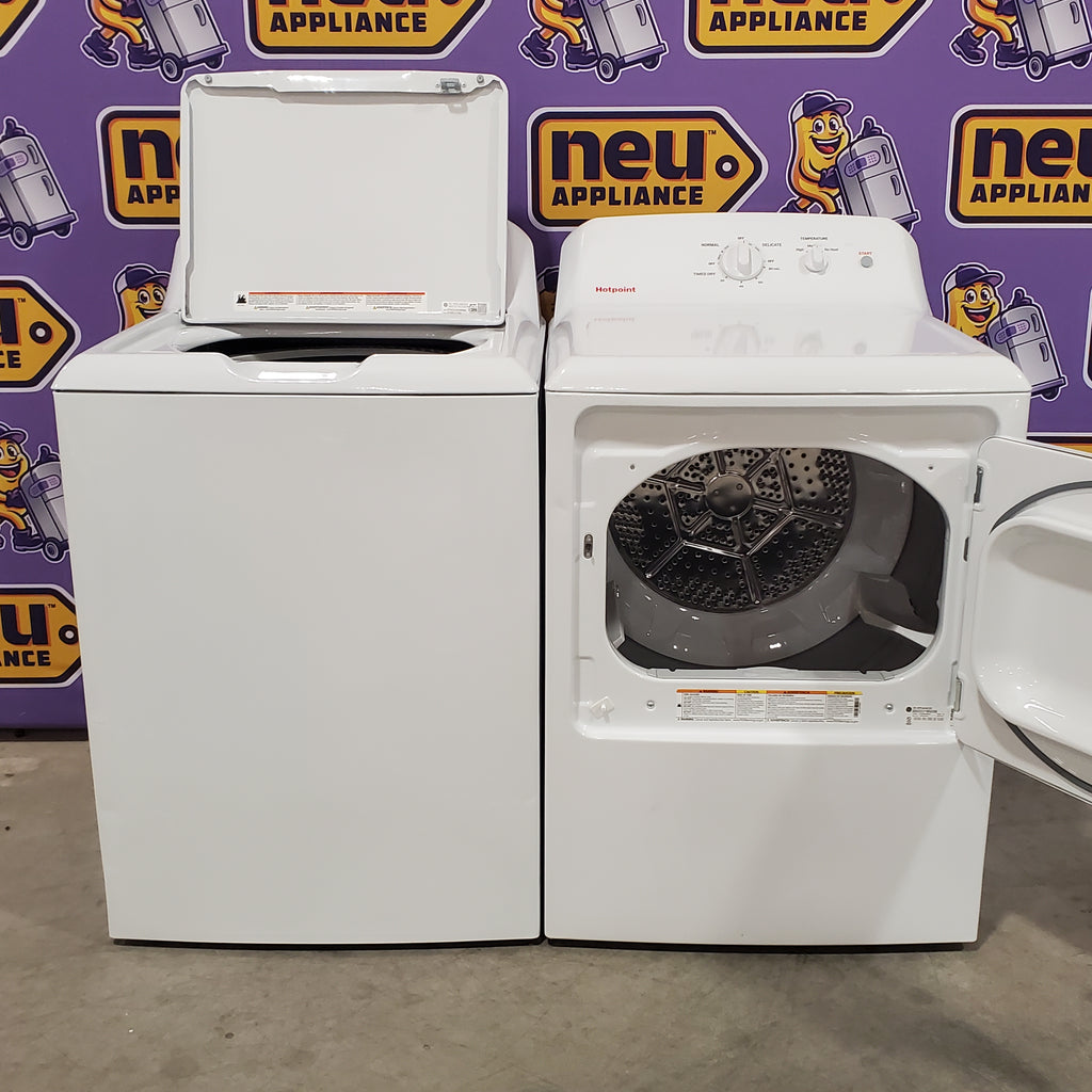 Hotpoint® 4.0 cu. ft. Capacity Washer with Cold Plus and Water Level Control HTW265ASWWW - Scratch & Dent (Minor) and Hotpoint® 6.2 cu. ft. vented Electric Dryer with Auto Dry 16143 - HTX26EASWWW - Scratch & Dent (Minor)