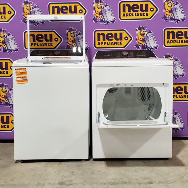 Whirlpool 4.6 Cu. Ft. Top Load Impeller Washer with Built-in Faucet WTW5020SW  - Scratch & Dent (Minor) and Whirlpool 7.0 cu. ft. Electric Dryer with Hamper Door 16030 - WED5010LW - Open Box