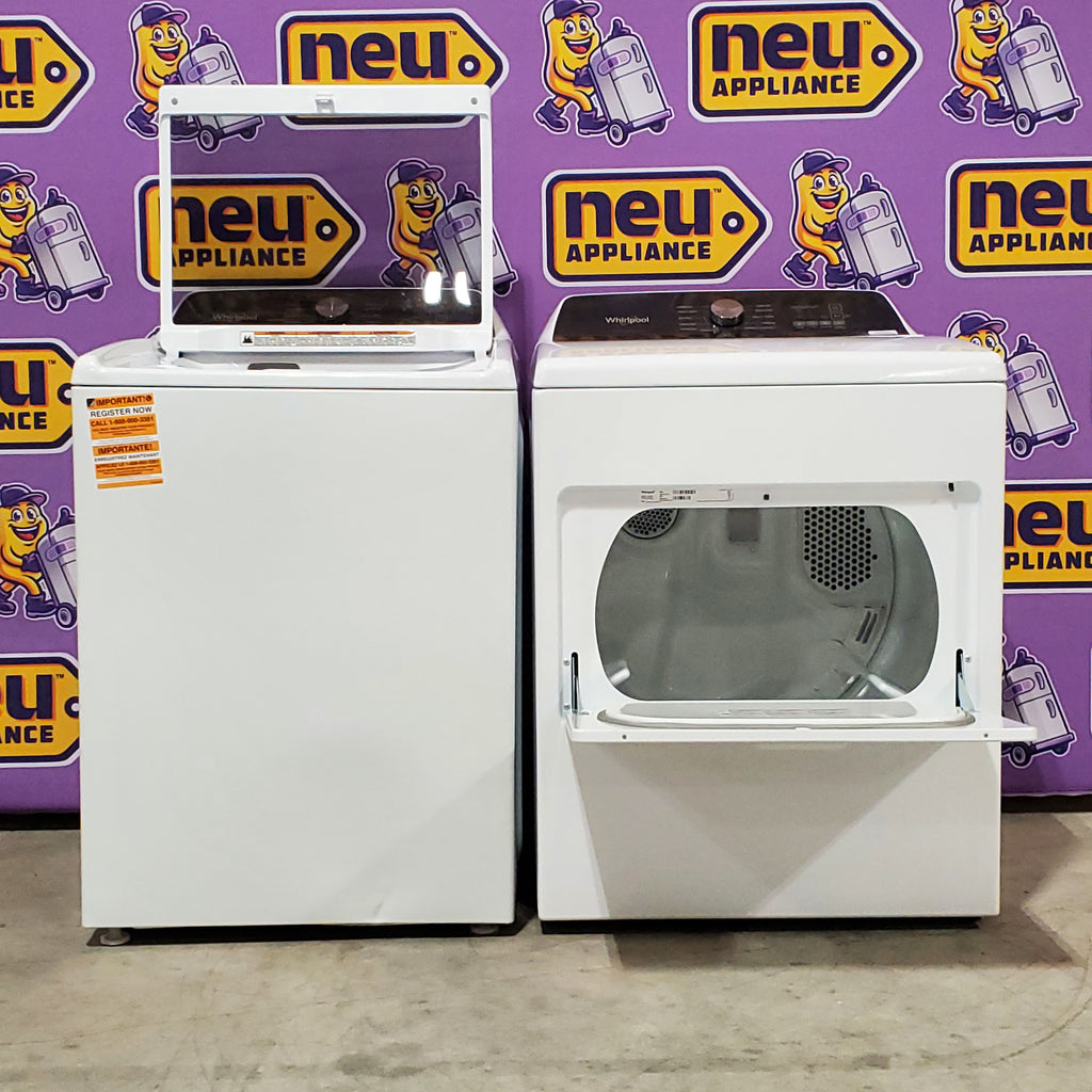 Whirlpool 4.6 Cu. Ft. Top Load Impeller Washer with Built-in Faucet WTW5020SW  - Scratch & Dent (Minor) and Whirlpool 7.0 cu. ft. Electric Dryer with Hamper Door 16030 - WED5010LW - Open Box