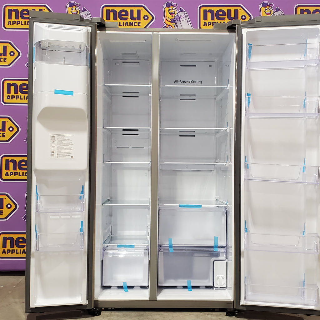 Pictures of Samsung 27.4-cu ft Side-by-Side Refrigerator with Ice Maker in Fingerprint Resistant Stainless Steel 4SD426 - RS27T5200SR - Scratch & Dent (Minor) - Neu Appliance Outlet - Discount Appliance Outlet in Austin, Tx