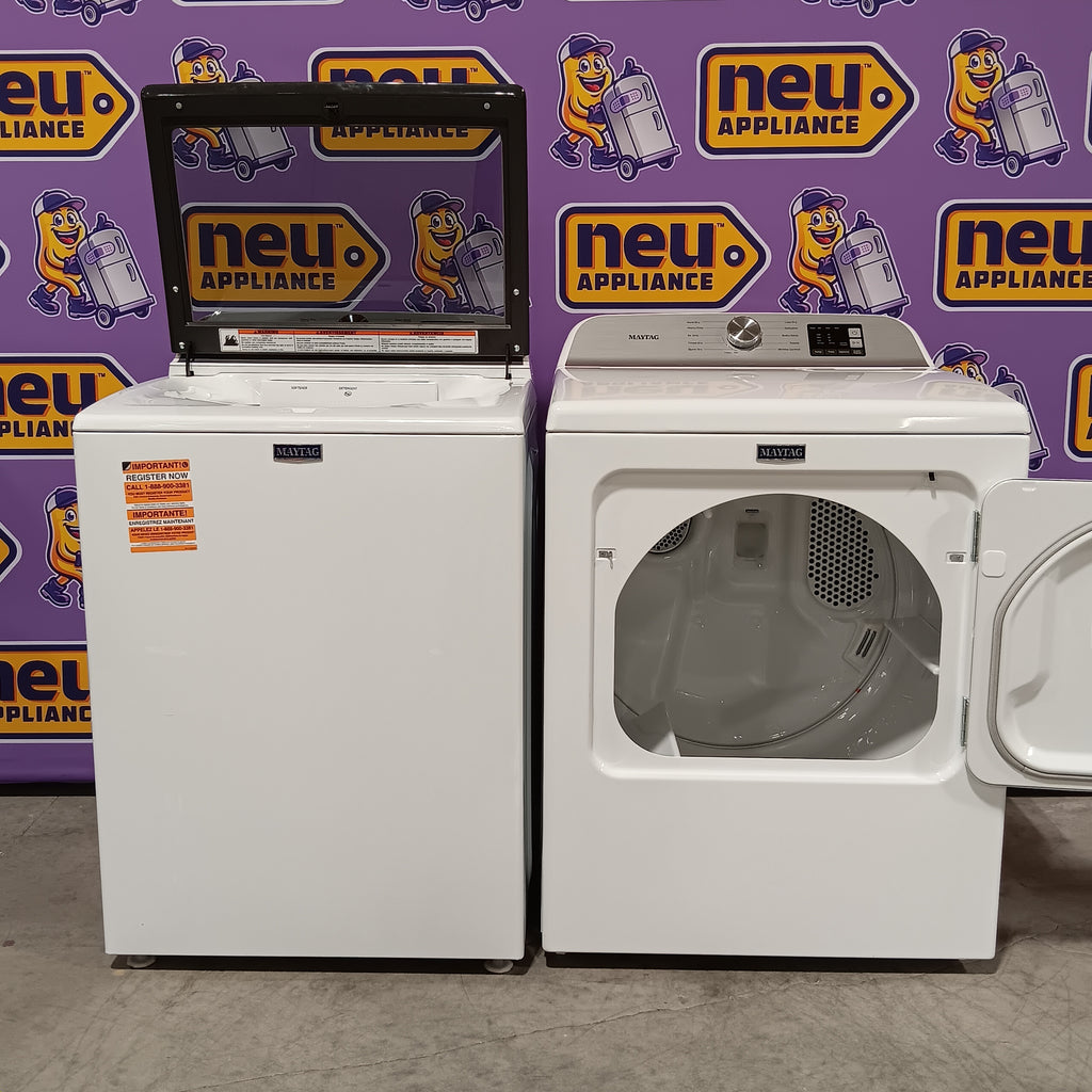 Pictures of Maytag Top Load 4.8 cu ft Washer with Deep Fill and Slow-Close Glass Lid MVW6200KW - Scratch & Dent (Minor) and Maytag 7.0 cu ft Electric Dryer with Moisture Sensing and Quick Dry Cycle 16156 - MED6200KW - Open Box - Neu Appliance Outlet - Discount Appliance Outlet in Austin, Tx
