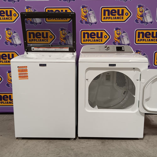 Maytag Top Load 4.8 cu ft Washer with Deep Fill and Slow-Close Glass Lid MVW6200KW - Scratch & Dent (Minor) and Maytag 7.0 cu ft Electric Dryer with Moisture Sensing and Quick Dry Cycle 16156 - MED6200KW - Open Box