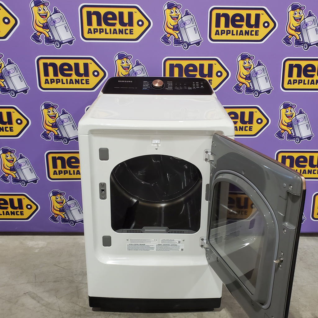 Samsung Smart Top Load 5.5 Cu. Ft. with Auto Dispense Washer WA55CG7500AE - Scratch & Dent (Moderate)  and  Samsung 7.4 cu. ft. Vented Smart Gas Dryer in Ivory with Steam Sanitize+ 16181 - DVG55CG7500E - Scratch & Dent (Moderate)