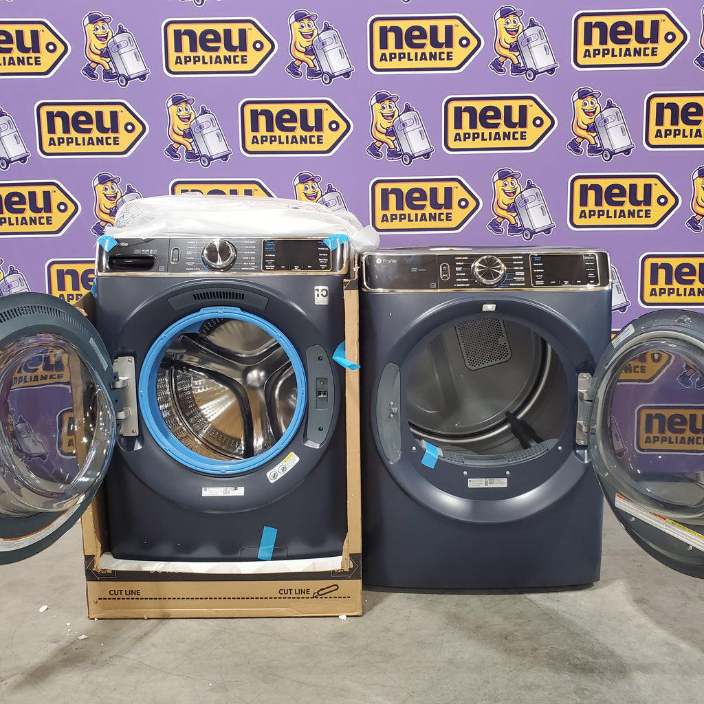 Pictures of GE Profile 5.3 cu. ft. Smart Front Load Washer with Microban Technology PFW870SPVRS - New in Box and GE Profile 7.8 cu. ft. Capacity Smart Front Load Gas Dryer with Steam and Sanitize Cycle PFD87GSPVRS - Scratch & Dent (Minor) - Neu Appliance Outlet - Discount Appliance Outlet in Austin, Tx