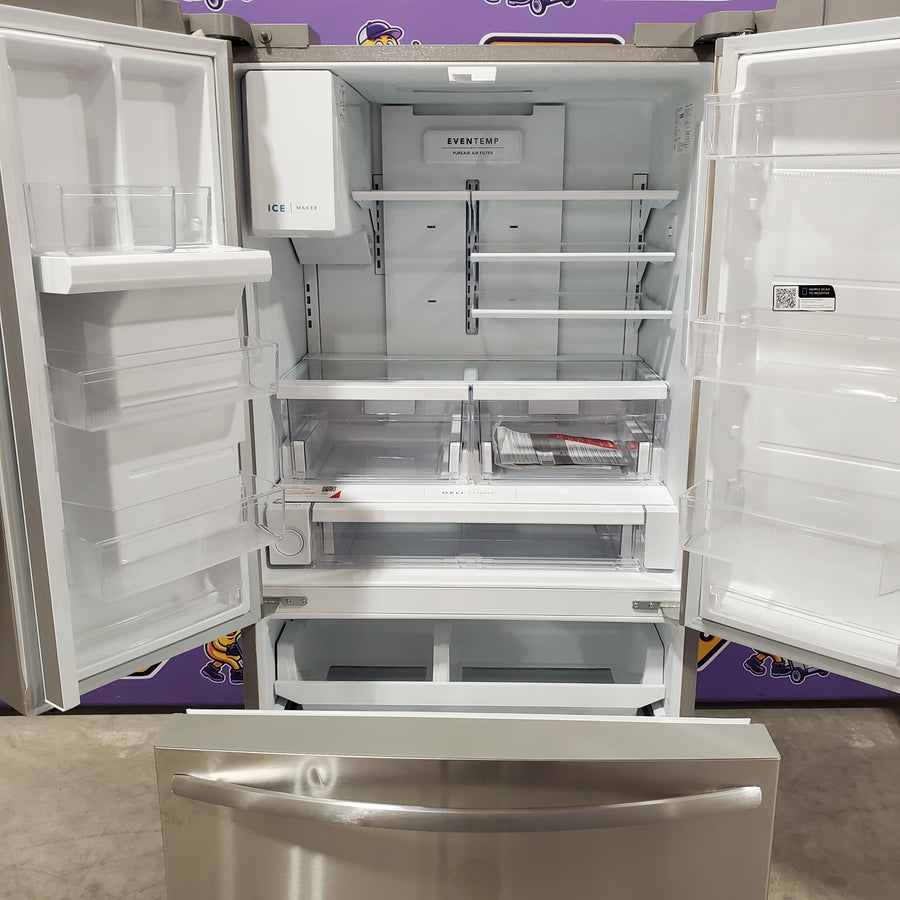 Frigidaire Stainless Steel Counter-Depth 22.6-cu ft 3 -Door French Door ENERGY Star Refrigerator with Ice Maker with Water and Ice Dispenser 20331SD303 - FRFC2323AS - Scratch & Dent (Minor)