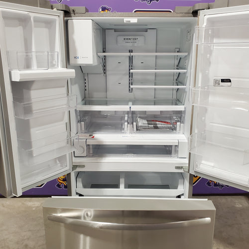 Frigidaire Stainless Steel Counter-Depth 22.6-cu ft 3 -Door French Door ENERGY Star Refrigerator with Ice Maker with Water and Ice Dispenser 20331SD303 - FRFC2323AS - Scratch & Dent (Minor)