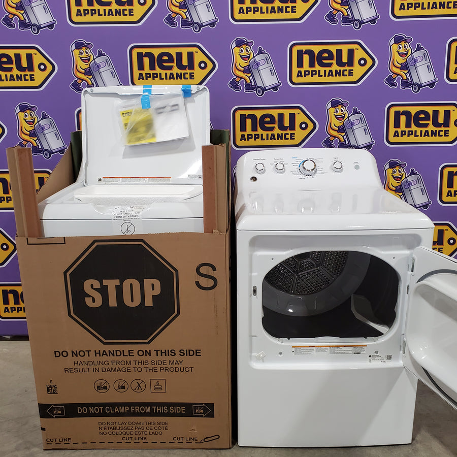 GE White Top Load 4.0 Cu. Ft. Capacity Washer with Stainless Steel Wash Basket GTW325ASWWW - New in Box and GE White Electric 7.2 Cu. Ft. Dryer with Aluminized Alloy Drum 16211 - GTD42EASJWW - Certified Refurbished