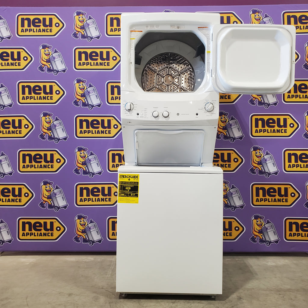 Pictures of GE Unitized Spacemaker® 3.8 cu. ft. Capacity Washer with Stainless Steel Basket and 5.9 cu. ft. Capacity Electric Dryer GUD27ESSMWW - Open Box - Neu Appliance Outlet - Discount Appliance Outlet in Austin, Tx