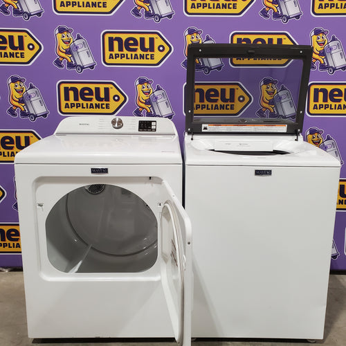 Maytag Top Load 4.8 cu ft Washer with Deep Fill and Slow-Close Glass Lid MVW6200KW - Scratch & Dent (Minor) and Maytag 7.0 cu ft Electric Dryer with Moisture Sensing and Quick Dry Cycle 16200 - MED6200KW - Scratch & Dent (Moderate)