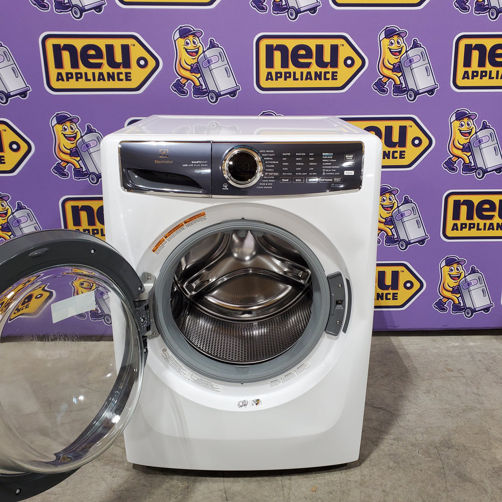 Electrolux 4.5 Cu.Ft. Stackable Front Load Washer with Steam and SmartBoost Wash System ELFW7637AW  - Scratch & Dent (Moderate) and Electrolux 8.0 cu. ft. Front Load Electric Dryer with Perfect Steam 16182 - ELFE7637AW - Open Box