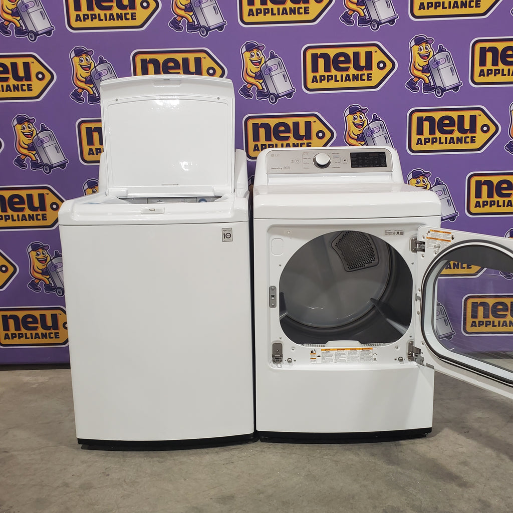 LG 4.5 cu. ft. Ultra Large High Efficiency Top Load Washer w/ WaveForce™ WT4970CW - Certified Refurbished and LG 7.3 cu. ft. Ultra Large Capacity Smart Wi-Fi Enabled Electric Dryer with Sensor Dry Technology 16115 - DLE7300WE - Certified Refurbished