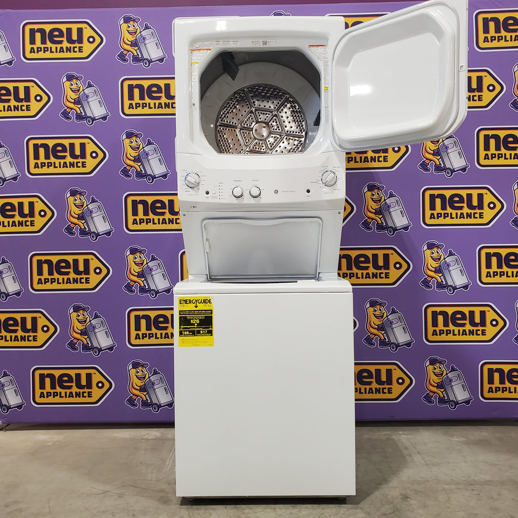 Pictures of GE Unitized Spacemaker® 3.8 cu. ft. Capacity Washer with Stainless Steel Basket and 5.9 cu. ft. Capacity Electric Dryer GUD27ESSMWW - Open Box - Neu Appliance Outlet - Discount Appliance Outlet in Austin, Tx