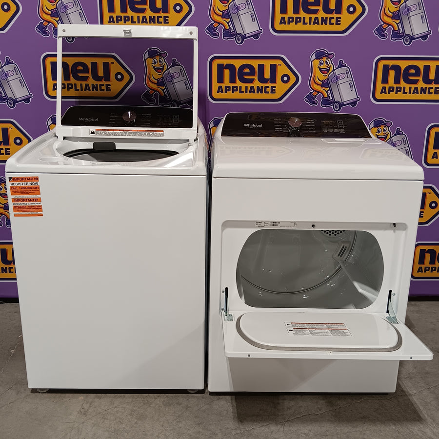 Whirlpool Top Load 4.7 Cu. Ft. Washer in White with 2-in-1 Removable Agitator WTW5057LW - Scratch & Dent - Minor and Whirlpool 7.0 cu. ft. Electric Dryer with Hamper Door 16247 - WED5010LW - Open Box