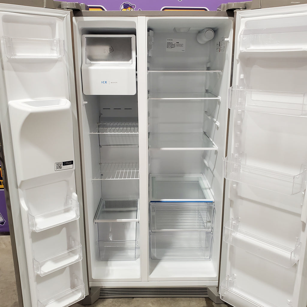 Frigidaire 25.6-cu ft ENERGY STAR Side-by-Side Refrigerator with Ice Maker in Fingerprint Resistant Stainless Steel 22131SD101 - FRSS26L3AF - Scratch & Dent (Minor)