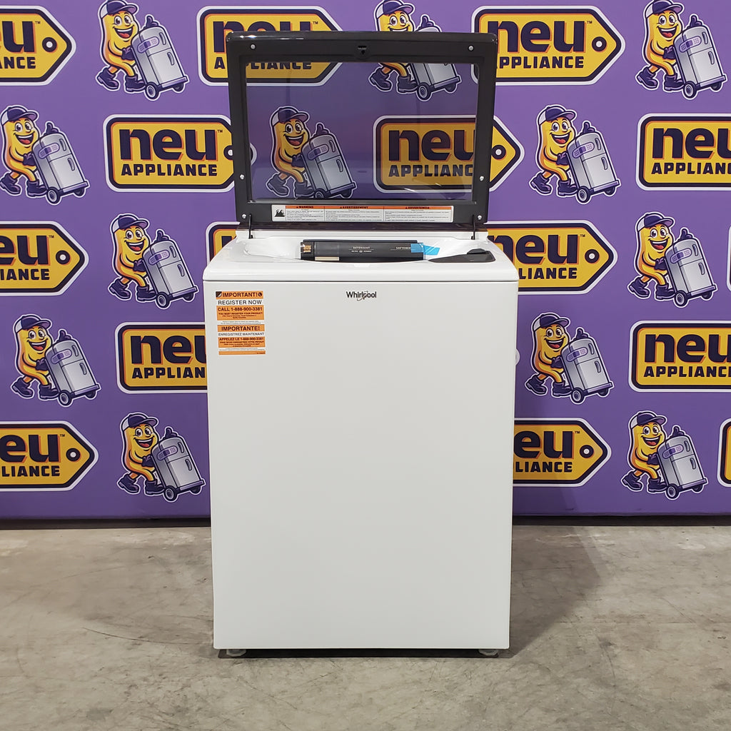 Pictures of Whirlpool High Efficiency Agitator Large Top-Load Washer in White WTW5105HW - Scratch & Dent (Minor) and Whirlpool 7.4 cu. ft. Electric Dryer with AccuDry Sensor and Wrinkle Shield WED5100HW - Scratch & Dent (Minor) - Neu Appliance Outlet - Discount Appliance Outlet in Austin, Tx