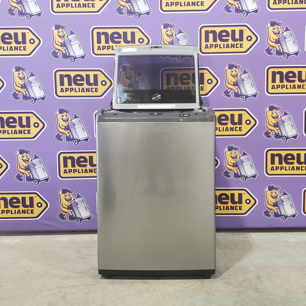 Samsung 4.5 cu. ft. Capacity Top Load Washer with Active WaterJet in Platinum WA45T3400AP - Certified Refurbished and Samsung 7.4 cu. ft. Smart Electric Dryer with Sensor Dry 16042 - DVE47CG3500V - Scratch & Dent (Minor)
