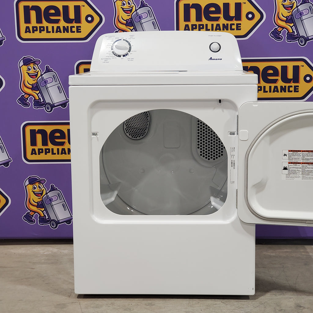 Pictures of Amana White Top Load 3.8 Cu. Ft. Washer with High Efficiency Agitator NTW4519JW and Amana White Electric 6.5 Cu. Ft. Dryer with Wrinkle Prevent Option NED4655EW - Scratch and Dent (Minor) - Neu Appliance Outlet - Discount Appliance Outlet in Austin, Tx