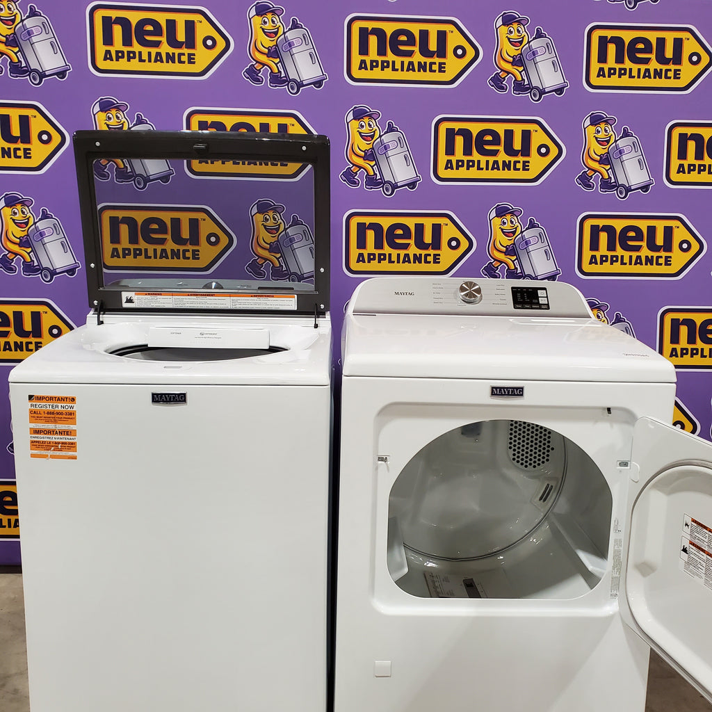 Pictures of Maytag Top Load 4.8 cu ft Washer with Deep Fill and Slow-Close Glass Lid MVW6200KW - Scratch & Dent (Minor) and Maytag 7.0 cu. ft Top Load Gas Dryer with Moisture Sensing 16172 - MGD6200KW - Scratch and Dent (Minor) - Neu Appliance Outlet - Discount Appliance Outlet in Austin, Tx