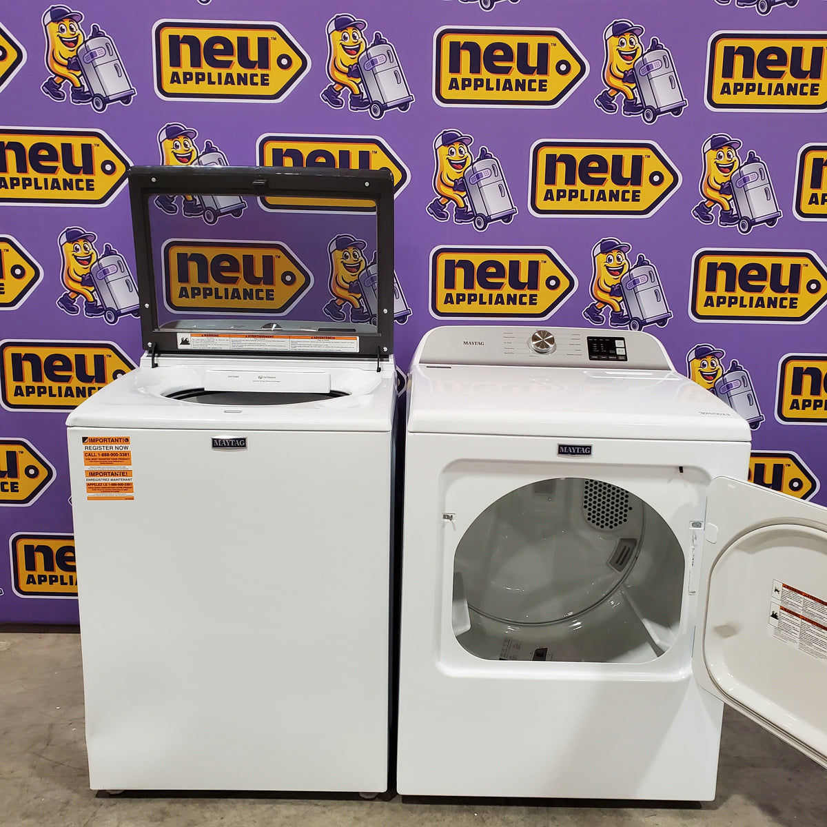 Maytag Top Load 4.8 cu ft Washer with Deep Fill and Slow-Close Glass Lid MVW6200KW - Scratch & Dent (Minor) and Maytag 7.0 cu ft Electric Dryer with Moisture Sensing and Quick Dry Cycle 16158 - MED6200KW - Scratch & Dent (Minor)