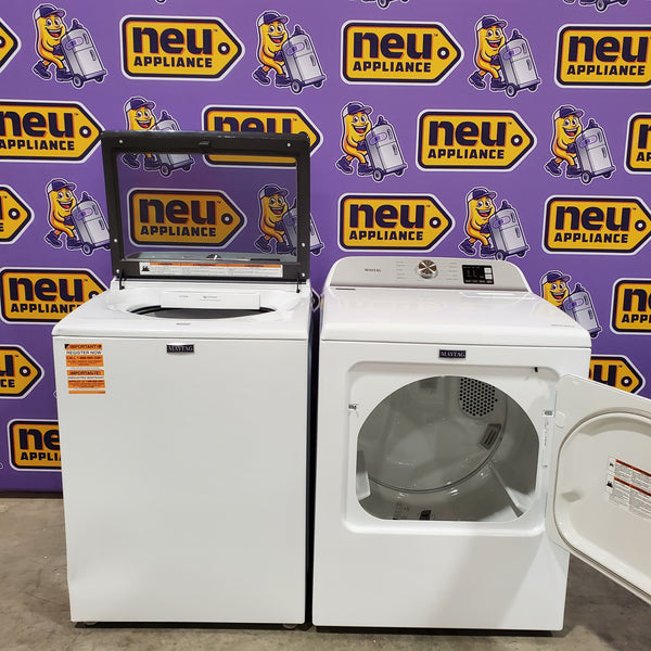 Maytag Top Load 4.8 cu ft Washer with Deep Fill and Slow-Close Glass Lid MVW6200KW - Scratch & Dent (Minor) and Maytag 7.0 cu ft Electric Dryer with Moisture Sensing and Quick Dry Cycle 16158 - MED6200KW - Scratch & Dent (Minor)