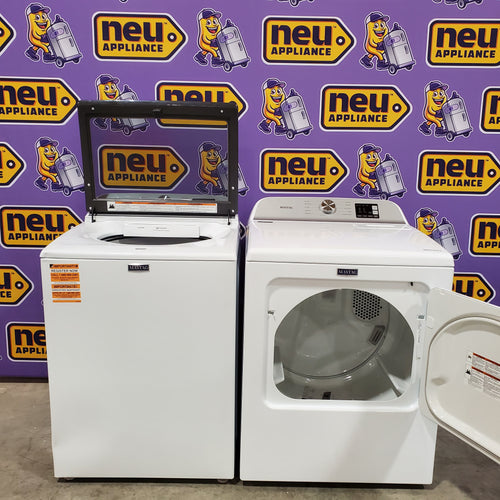 Pictures of Maytag Top Load 4.8 cu ft Washer with Deep Fill and Slow-Close Glass Lid MVW6200KW - Scratch & Dent (Minor) and Maytag 7.0 cu ft Electric Dryer with Moisture Sensing and Quick Dry Cycle 16158 - MED6200KW - Scratch & Dent (Minor) - Neu Appliance Outlet - Discount Appliance Outlet in Austin, Tx