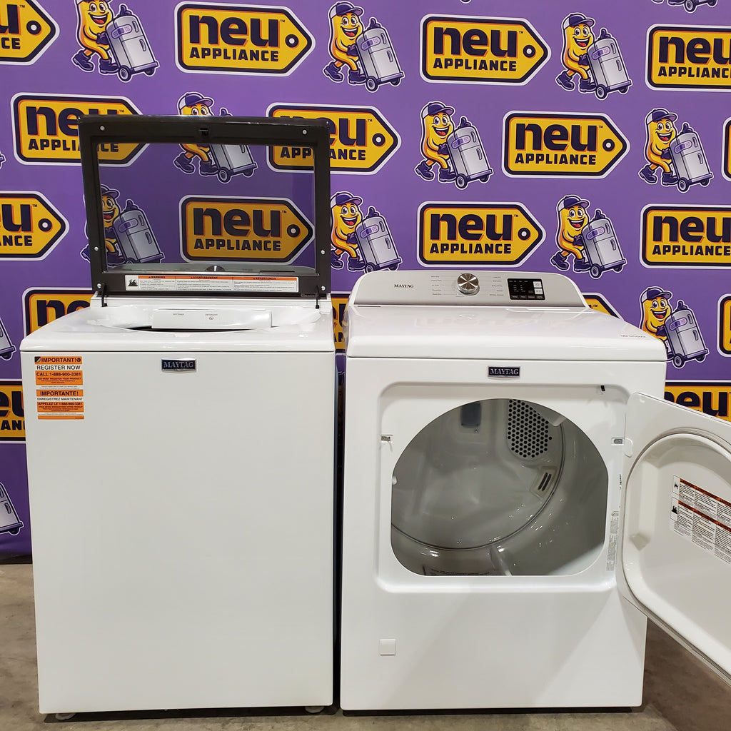 Pictures of Maytag Top Load 4.8 cu ft Washer with Deep Fill and Slow-Close Glass Lid MVW6200KW - Scratch & Dent (Minor) and Maytag 7.0 cu. ft Top Load Gas Dryer with Moisture Sensing 16171 - MGD6200KW - Scratch and Dent (Minor) - Neu Appliance Outlet - Discount Appliance Outlet in Austin, Tx