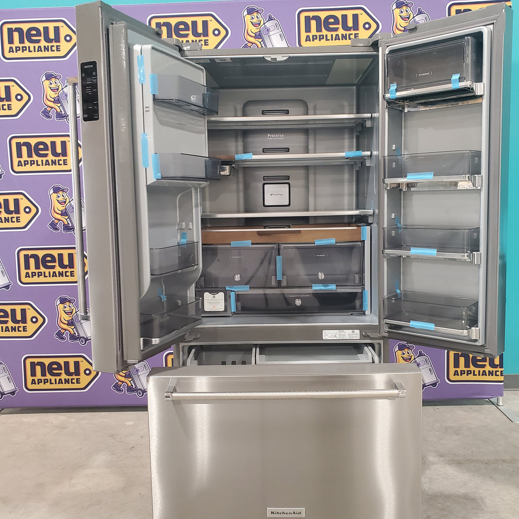 Pictures of KitchenAid 23.8 cu. ft. 36" Counter-Depth French Door Platinum Interior Refrigerator with PrintShield™ Finish KRFC704FPS - Scratch and Dent (Minor) - Neu Appliance Outlet - Discount Appliance Outlet in Austin, Tx