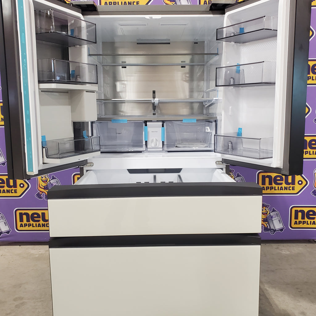 Pictures of Samsung Bespoke 29 cu ft. 4-Door Standard Depth French Door Smart Refrigerator with Beverage Center Auto Fill Pitcher and Dual Ice Maker with Ice Bites™ in White Glass 22SD055 - RF29BB86004MAA - Open Box - Neu Appliance Outlet - Discount Appliance Outlet in Austin, Tx