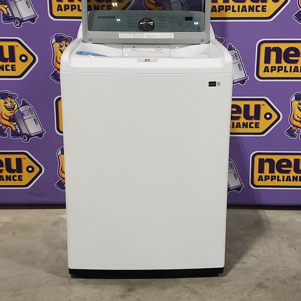 Pictures of Samsung 4.5 cu. ft. Top Load Washer with Vibration Reduction Technology+ in White WA45T3200AW - Open Box and Samsung 7.2 cu. ft. Electric Dryer with Sensor Dry in White 16120 - DVE45T3200W - Open Box - Neu Appliance Outlet - Discount Appliance Outlet in Austin, Tx