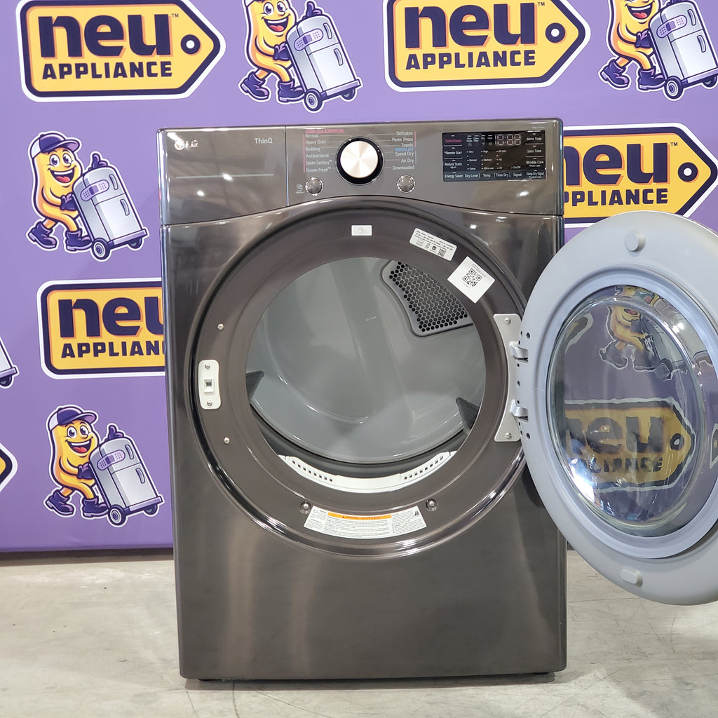 Pictures of LG Black Steel Front Load 4.5 Cu. Ft. Washer with TurboWash360 WM4000HBA - New in Box and LG Black Steel Ultra Large Capacity Smart Wi-Fi Enabled Front Load Electric 7.4 Cu. Ft. Dryer with TurboSteam DLEX4000B - Open Box - Neu Appliance Outlet - Discount Appliance Outlet in Austin, Tx