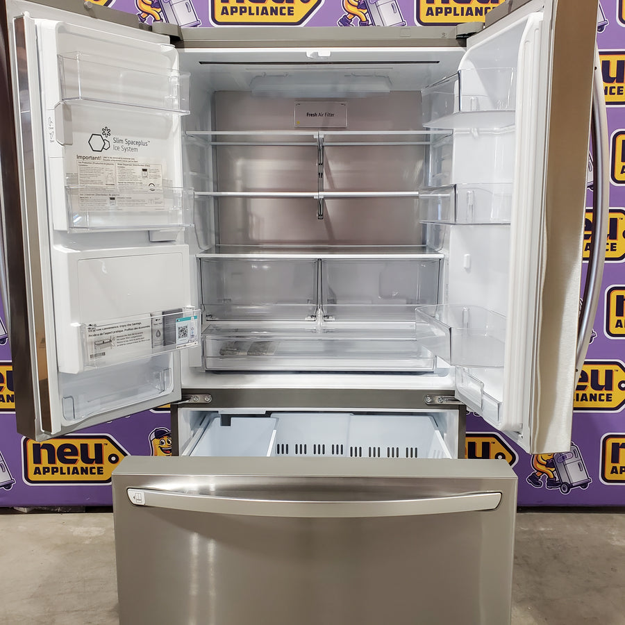 LG 26 cu ft ENERGY STAR Counter-Depth Smart French Door Refrigerator in Fingerprint Resistant Stainless Steel with Dual Ice Maker 22132SD141 - LRFXC2606S - Scratch & Dent (Moderate)