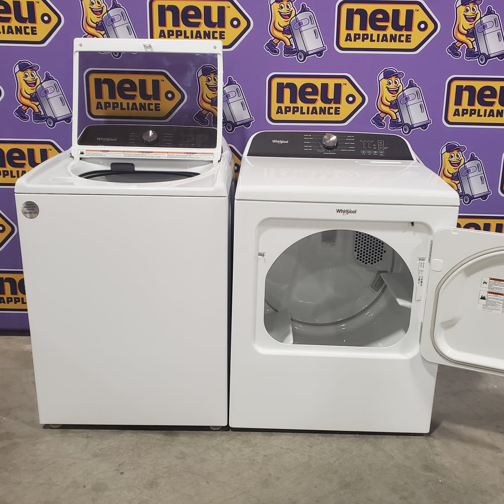 Pictures of Whirlpool® Top Load 4.7 Cu. Ft. Washer with 2-in-1 Removable Agitator in White WTW5057LW - Certified Refurbished and Whirlpool® 7.0 Cu. Ft. Electric Dryer with Moisture Sensor and Steam Refresh Cycle 16147 - WED6150PW - Scratch & Dent (Minor) - Neu Appliance Outlet - Discount Appliance Outlet in Austin, Tx