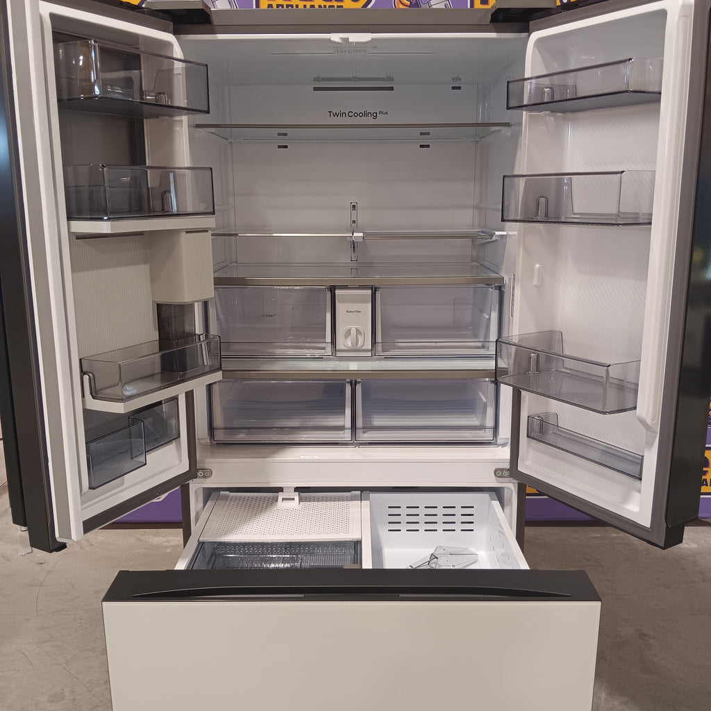 Samsung Bespoke White Glass 3 Door French Door 30 Cu. Ft. Refrigerator with Beverage Center 22131SD86 - RF30BB660012 - Scratch & Dent (Minor)