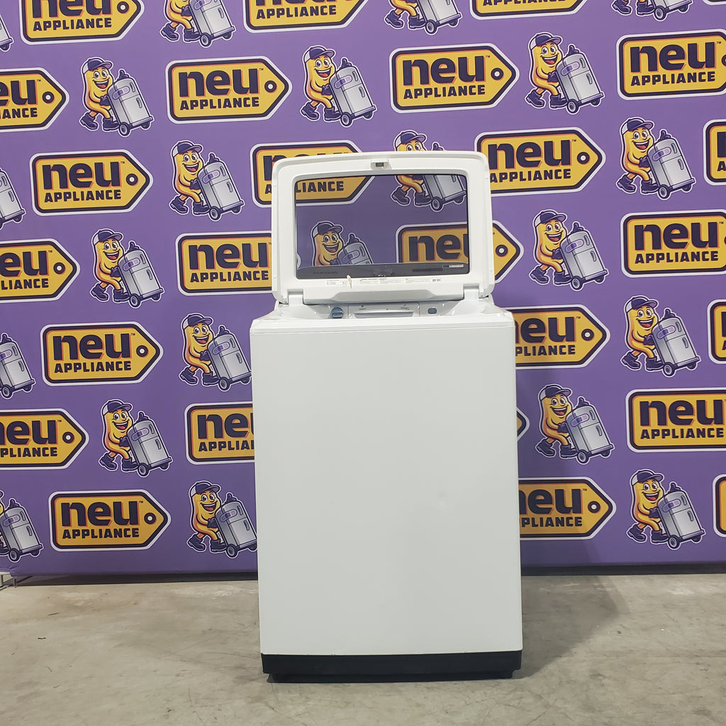 Pictures of Samsung White Top Load 5.4 Cu. Ft. Washer with Active Water Jet WA54R7200AW - Certified Refurbished and Samsung White Electric 7.4 Cu. Ft. Dryer with Sensor Dry DVE50R5200W - Scratch and Dent (Minor) - Neu Appliance Outlet - Discount Appliance Outlet in Austin, Tx